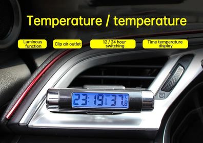 Car Air Outlet Thermometer Electronic Clock Time Led Digital Display Thermometer with Back Luminous Car