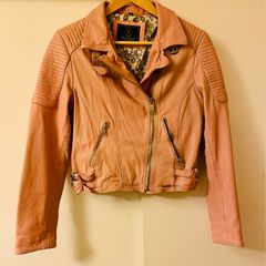 Pink Leather Biker Jacket