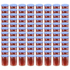 Glass Jam Jars with White and Blue Lid 96 pcs 400 ml