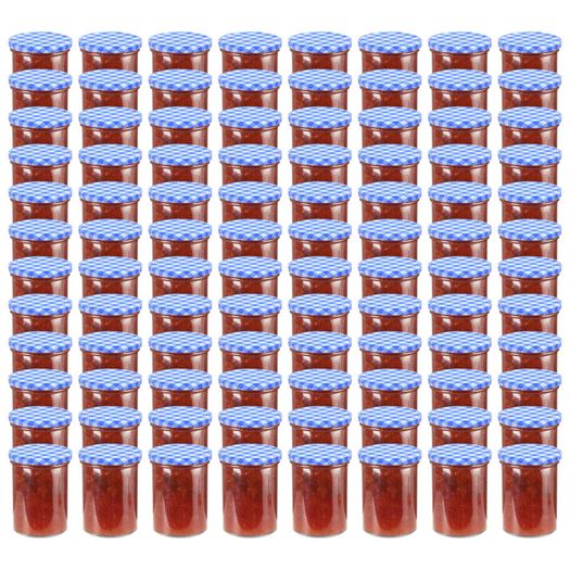 Glass Jam Jars with White and Blue Lid 96 pcs 400 ml