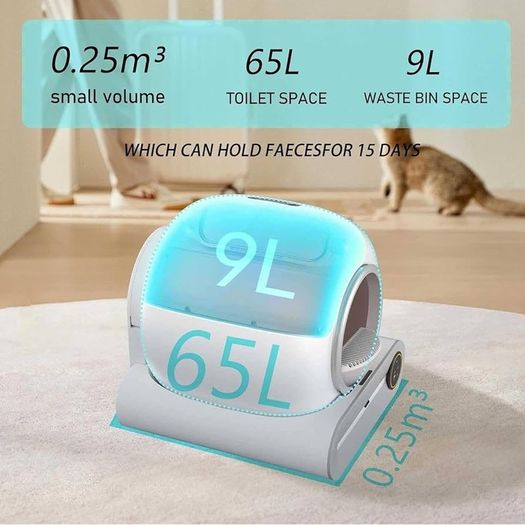 Automatic Self Cleaning Cat Litter Box App Remote Control 65L Large Capacity Cat Litter Sealed Waste Bin Odour Control