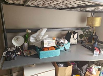 Loft bed with office desk beneath includes thick sprung mattress, very comfortable, frame can be fixed to the wall