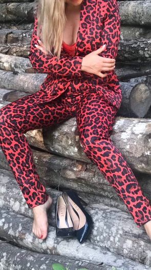 Red suit with pats