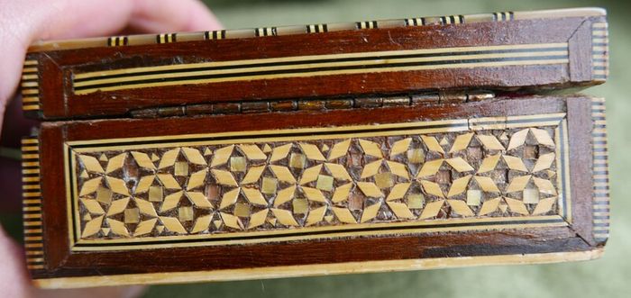 Vintage Handmade Wooden Jewelry Box Wood Trinket Storage Wood Box Mother of Pearl Inlay