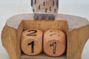 Wooden perpetual calendar (block style) with an owl motif