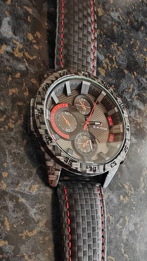Sport Watch Carbon Fiber Style Case, Red Accents