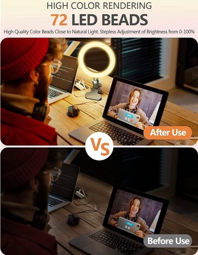 6.3 Inch Video Conference Ring Light with Ultra wide Clip, 360 Degree Rotatable Table Ring Light with Dimmable 3 Modes 10 Brightness Level for Live Streaming Desktop Reading/Makeup/Webcam/YouTube/TiK Tok (FREE POSTAGE)