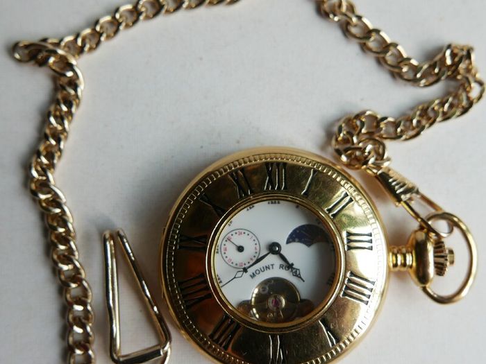 Mount Royal Half Hunter Gold Plated Sun and Moon Dial Pocket Watch (works perfectly)