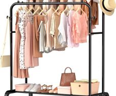 NEW SALE | Clothes Rail Metal Double Pole Garment Rack Multifunctional Clothes Racks with Shelves for Hanging Clothes,Suitable for Home Bedroom