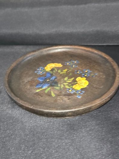 Antique Hand Painted Wooden Trinket Dish