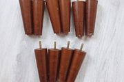 10 Walnut finish tapered furniture feet with metal threaded hanger bolt  height 16cm  used