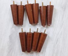 10 Walnut finish tapered furniture feet with metal threaded hanger bolt  height 16cm  used