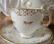 Fine bone China teaset Royal Tara gold white gilded 21 piece set