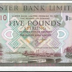 Northern Ireland | 5 Pounds | Ulster Bank | 1998 | P.355b | aUNC