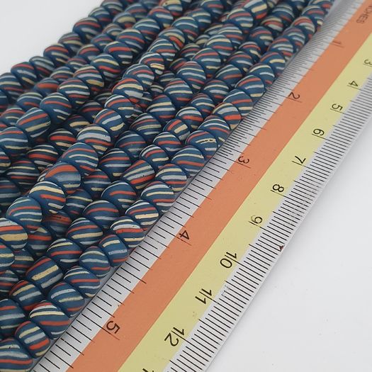 Vintage Afircan Style MultiColor Stripe Blue 7mm-8mm Glass beads Necklace Strand