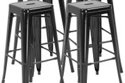 Set of 4 Stackable Bar Stools Tall Industrial Bar Chairs with Footrest Seat Height 76 cm, Metal Frame, Retro Style, for Dining Room, Balcony, Bistro or Bar, Black