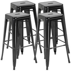 Set of 4 Stackable Bar Stools Tall Industrial Bar Chairs with Footrest Seat Height 76 cm, Metal Frame, Retro Style, for Dining Room, Balcony, Bistro or Bar, Black