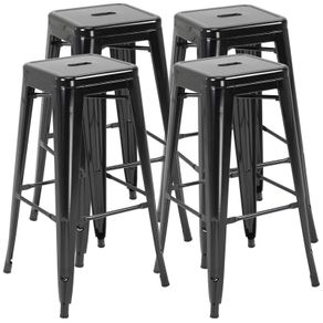 Set of 4 Stackable Bar Stools Tall Industrial Bar Chairs with Footrest Seat Height 76 cm, Metal Frame, Retro Style, for Dining Room, Balcony, Bistro or Bar, Black