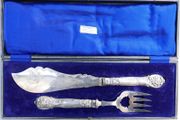 Antique Large Ornate Silver plate Fish server set McDowell's of Dublin Floral etched with original box
