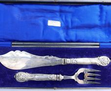 Antique Large Ornate Silver plate Fish server set McDowell's of Dublin Floral etched with original box
