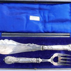 Antique Large Ornate Silver plate Fish server set McDowell's of Dublin Floral etched with original box