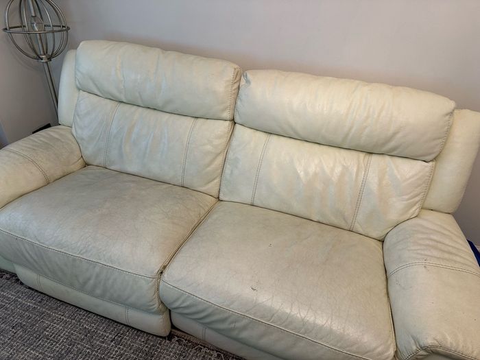 2 x cream leather sofas 3 seaters