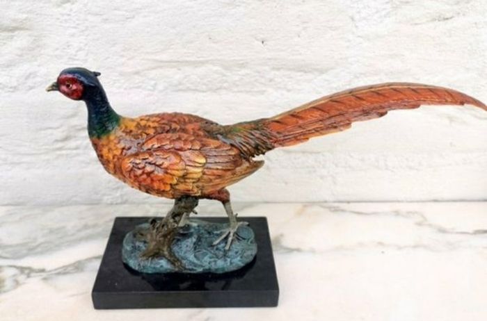 Pheasant (32 cm) - Cold Painted Bronze, Marble, Signed