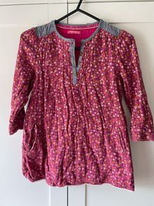 Ditsy pattern purple, pink and denim floral dress with pockets