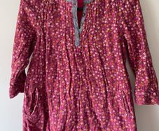 Ditsy pattern purple, pink and denim floral dress with pockets