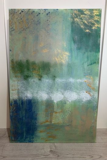 Green large abstract painting