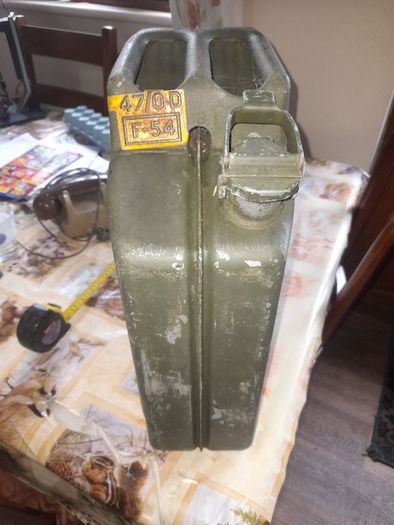 Old Green Military Steel Jerry Can with Crows Foot Stamp,