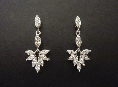 Art Deco Style Crystal Dangle Silver Earrings