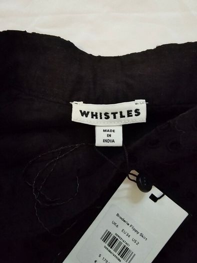Whistles Black Cotton Broderie Skirt