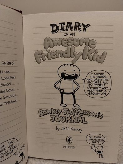 Diary of an awesome friendly kid by Jeff Kinney HARDBACK