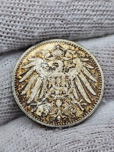 Germany Silver 1915 1 Mark Beautiful Uncirculated Swirling Lustre Toned