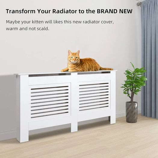 Radiator Cover, Cabinet MDF Horizontal Modern Design White Decorative for Living Room Bedroom L(152cm)