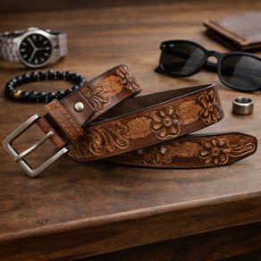 Premium Embossed Genuine Leather Belt Stylish Vintage Designer Belt Durable Formal & Casual Waist Belt