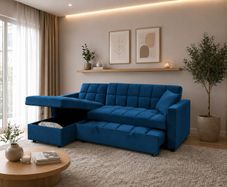 Blue Velvet Kris Corner sofa bed with storage
