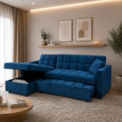 Blue Velvet Kris Corner sofa bed with storage