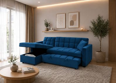 Blue Velvet Kris Corner sofa bed with storage