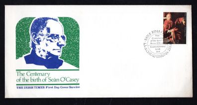 1980 Ireland Birth Centenary of Sean O'Casey Commemorative Stamp Illustrated The Irish Times First Day Cover (FDC)