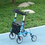 4 Wheel Rollator with Seat and Back, Lightweight Folding Mobility Walker with Large Wheels, Carry Bag, Adjustable Height, Aluminium Walking Frame with Dual Brakes for Seniors, Blue Image 2