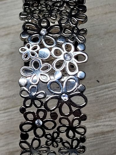 Vintage Sterling Silver 925 Floral Cuff Bracelet - 28.98g