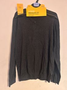 M& S pure cotton grey v neck jumper 13-14 years