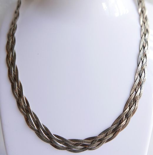 Vintage 925 Sterling Silver 5 Strands Braided Made in ITALY Necklace, length 18" - 16,1g