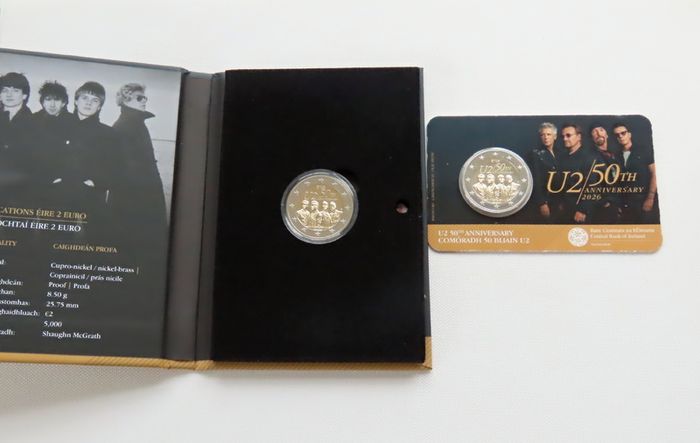 U2 Proof + BU Coincard 50th Anniversary 2026 2 euro coins