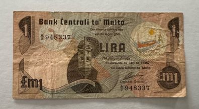 Malta 1 Lira 1967 Banknote