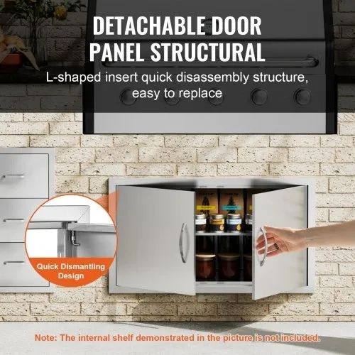 BBQ Access Door, 863x482 mm Double Outdoor Kitchen Door, Stainless Steel Flush Mount Door, Wall Vertical Door with Handles