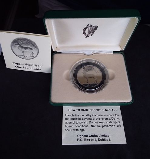 Official Irish Cupro-Nickel Proof, One Pound Coin - Boxed with Certificate