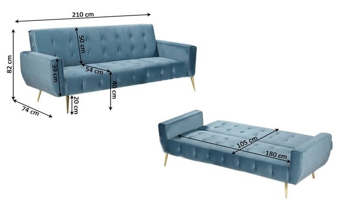 Luxury Velvet Sofa Bed with Golden Legs green